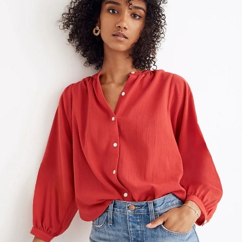 Women's Red Button-Up Blouse